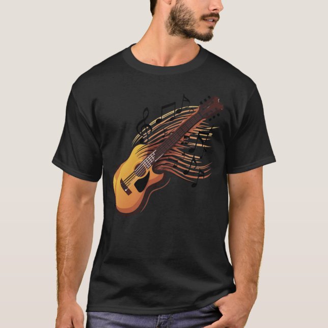 Camiseta Paixão de Violão - Fluxo de Notas de Música (Frente)