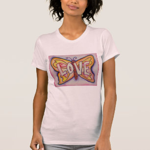 Camiseta Palavra de Amor Borboleta Cor-de-rosa T-Shirts per