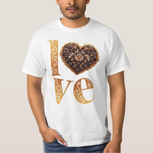 Camiseta Palavra de amor com coração rosa cinzento romântic