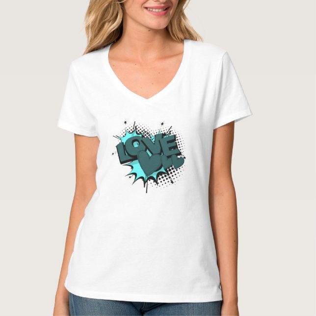 Camiseta Palavra de amor com corações em cor verde (Frente)