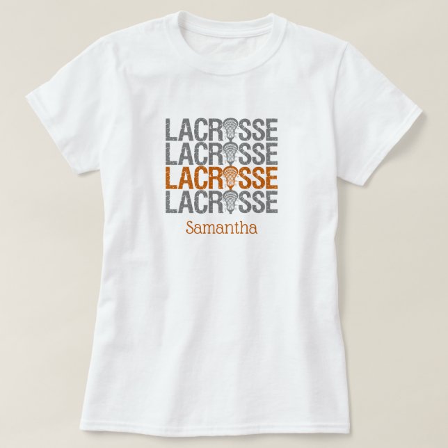 Camiseta Palavra de Lacrosse em Laranja Queimado (Frente do Design)