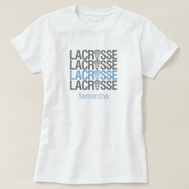 Camiseta Palavra de Lacrosse em Pó Azul (Frente do Design)