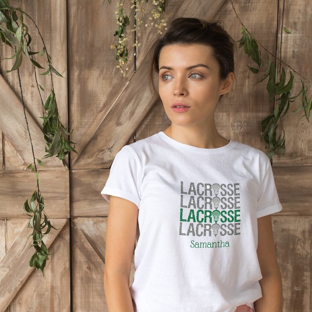 Camiseta Palavra de Lacrosse verde e perturbada (Criador carregado)