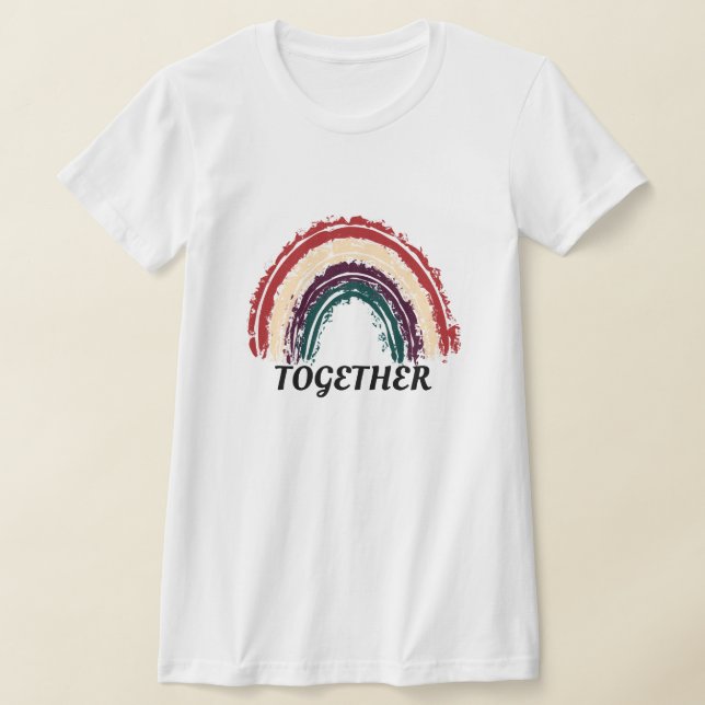 Camiseta Palavra de tendência "Juntos" Design do arco-íris (Postura )