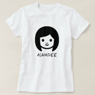 Camiseta Palavra em Karankawa: ashadee e uma cara da mulher