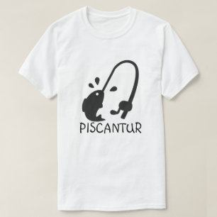 Camiseta Palavra em latim: piscantur, peixe e vara de pesca