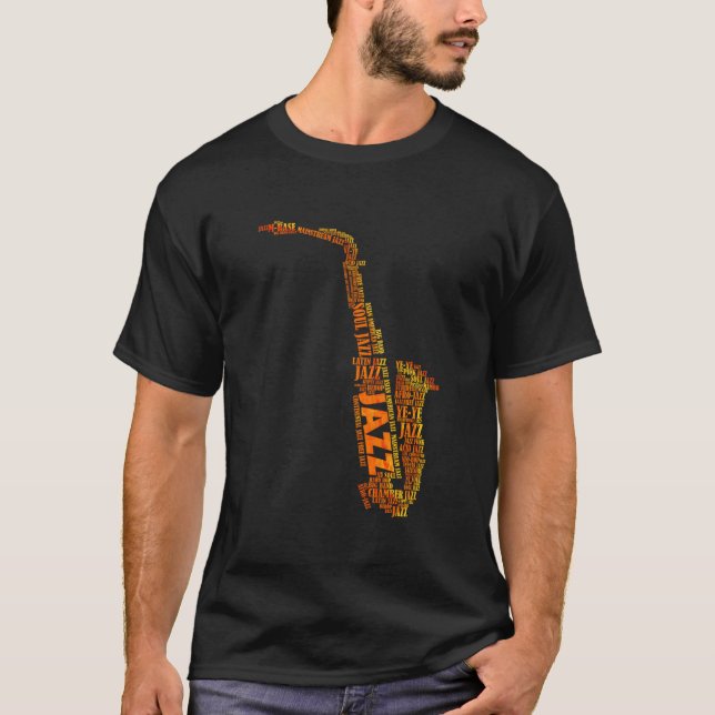 Camiseta Palavra Jazz de Saxofone (Frente)