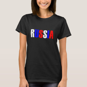 Camiseta Palavra RÚSSIA em bandeira de cor tricolor do país