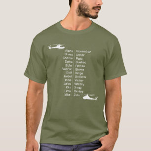 Camiseta Palavras de alfabeto fonético do piloto de helicóp