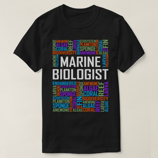 Camiseta Palavras de Biólogo Marinho (Frente do Design)