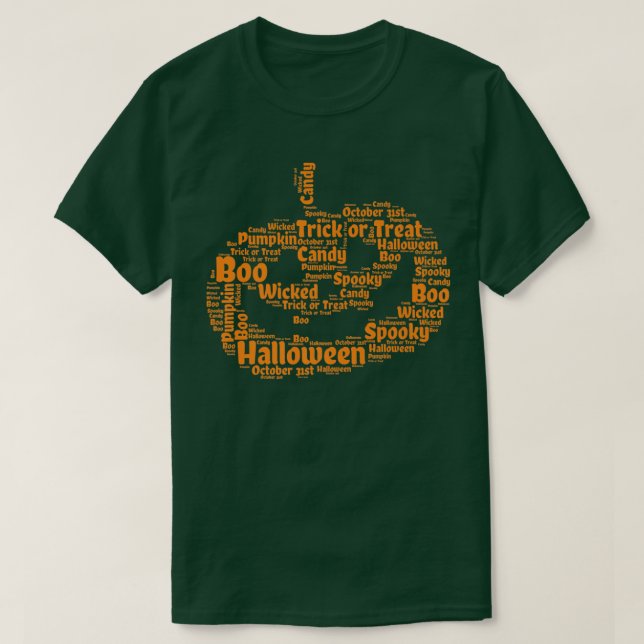 Camiseta Palavras de Halloween Jack O Lanterna Pumpkin (Frente do Design)