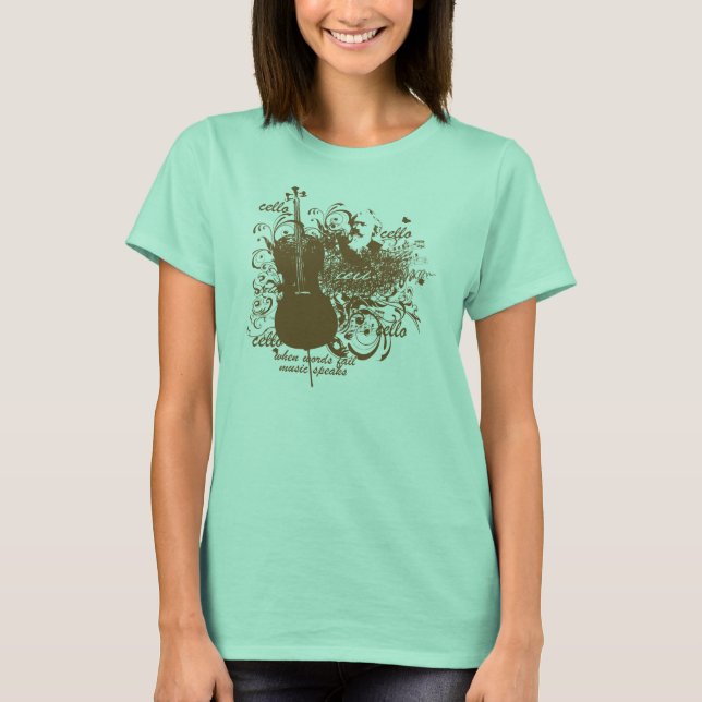 Camiseta Palavras Falham Música Fala Cello Músico (Frente)