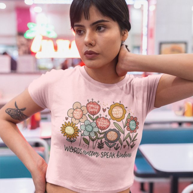 Camiseta Palavras importam gentileza Citação com Boho Flora (Criador carregado)