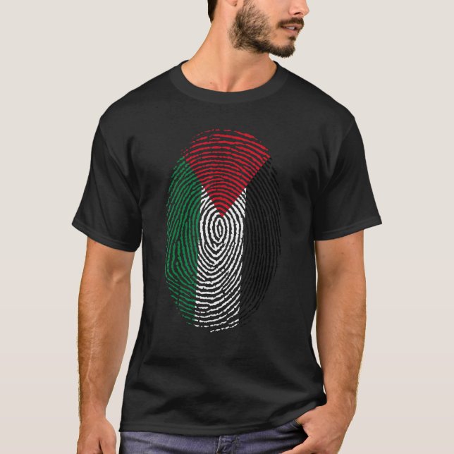 Camiseta Palestina Flag Dna Fingerprint Men Mulheres Crianç (Frente)