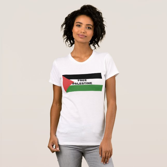 CAMISETA PALESTINA GRATUITA SINALIZADA VERMELHO PRETO VERDE (Frente Completa)