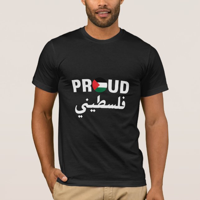 Camiseta Palestina Orgulhosa (Homem) com letras árabes (Frente)