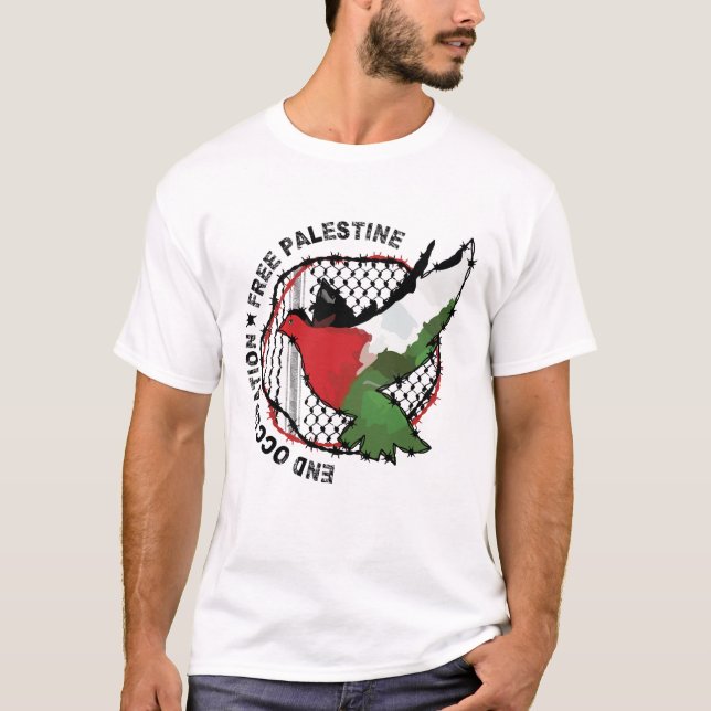 Camiseta Palestina: Palestina livre ocupa bandeira da Pales (Frente)
