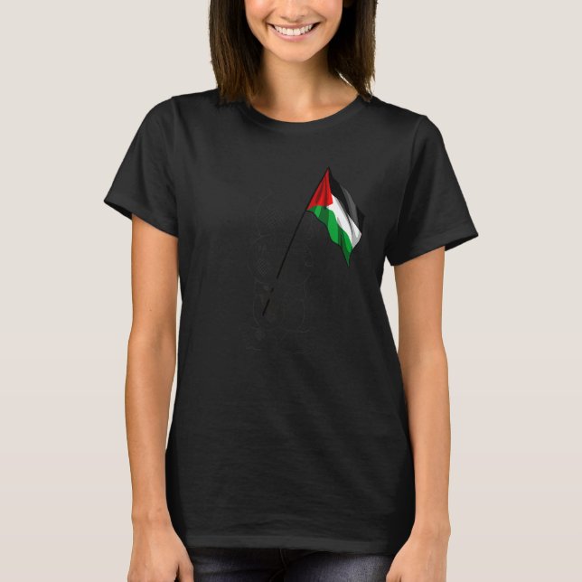 Camiseta Palestine  Hanzala holding Palestinian Flag  Free  (Frente)