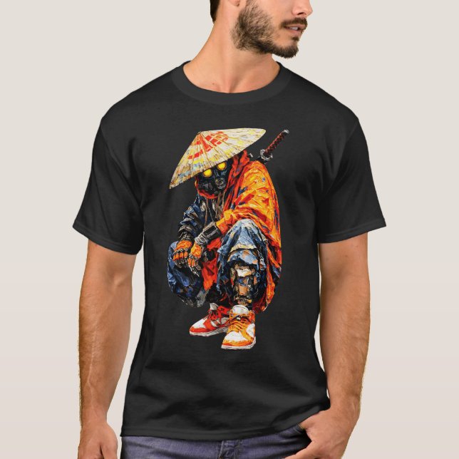 Camiseta Paleta de Ciber Samurai Laranja (Frente)