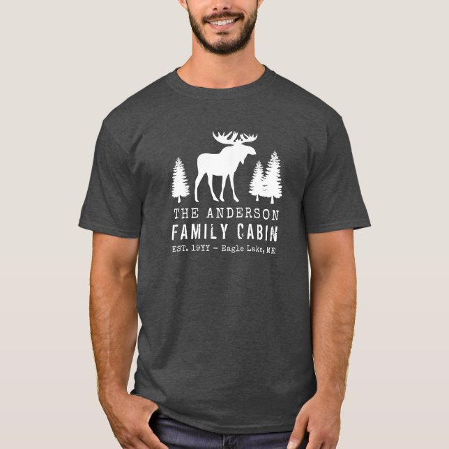 Camiseta Palha de Cabina Rústica Moose Árvore Silhouette (Frente)