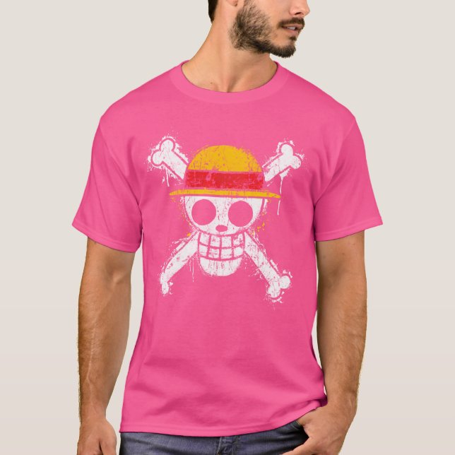 Camiseta Palha Engraçada Chapeia Crânio Pirata E Ossos Cruz (Frente)