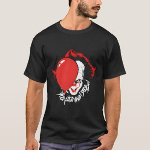 Camiseta Palhaço Assustador Com Um Balão Vermelho Que Menti