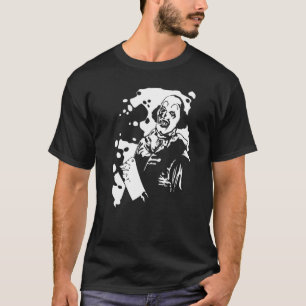 Camiseta Palhaço Assustador de Terror Mau Segurando um Mach