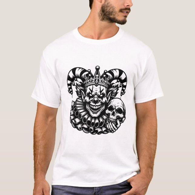 Camiseta Palhaço assustador - Mau Jester com crânio (Frente)