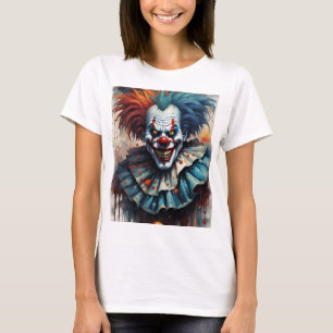 Camiseta Palhaço de Dia das Bruxas Vermelho e Azul Assustad