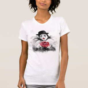 Camiseta Palhaço e Rosa - Pintura Romântica a Preto e Bra