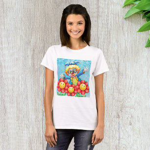 Camiseta Palhaço Feliz e Flores Sorridente