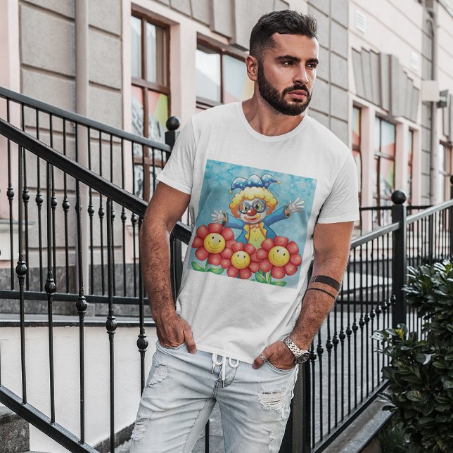 Camiseta Palhaço Feliz e Flores Sorridente (Criador carregado)