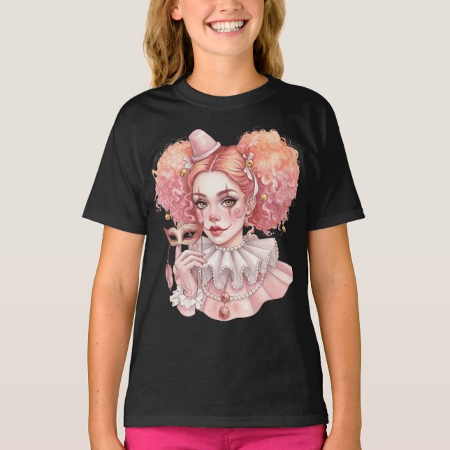 Camiseta Palhaço Rosa com uma Máscara (Frente)