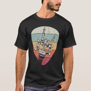 Camiseta Palheta de guitarra, chifres de mão de esqueleto, 
