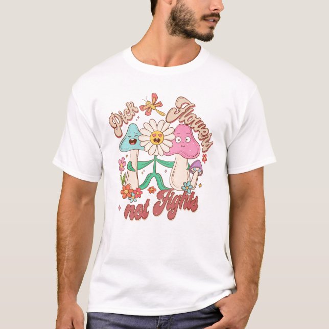 Camiseta Palhetas, Não Lutas | Cogumelo e Floral (Frente)