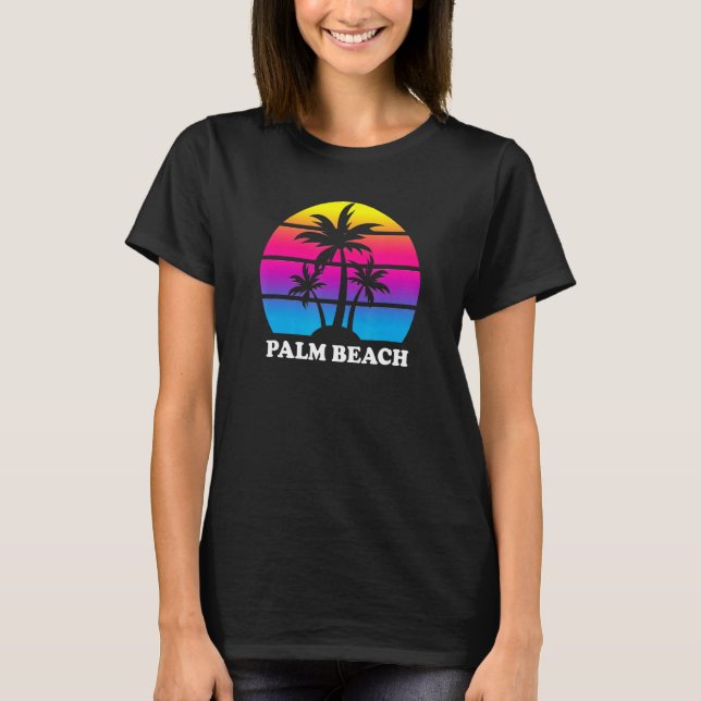 Camiseta Palm Beach Florida Retro Palm Tree Sunset Vacing (Frente)