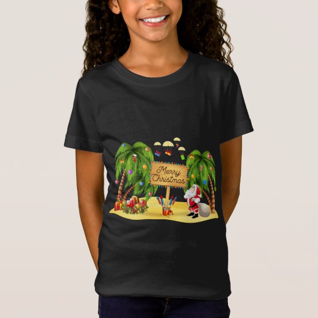 Camiseta Palm de Natal Árvore Tropical Xmas Coconut Luzes P (Frente)