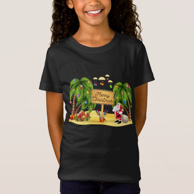 Camiseta Palm de Natal Árvore Tropical Xmas Coconut Luzes P (Frente)