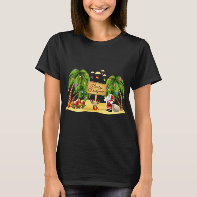 Camiseta Palm de Natal Árvore Tropical Xmas Coconut Luzes P (Frente)