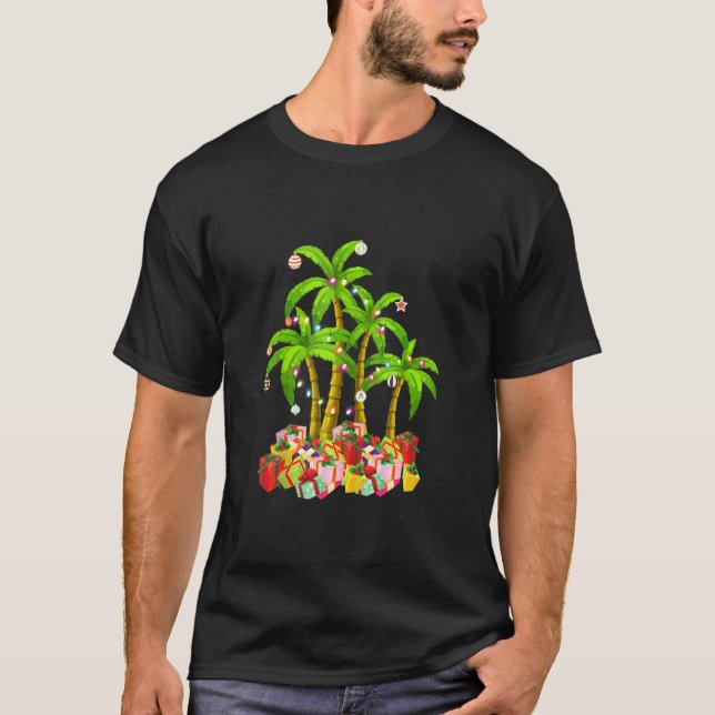 Camiseta Palm de Natal Árvore Tropical Xmas Coconut Luzes P (Frente)
