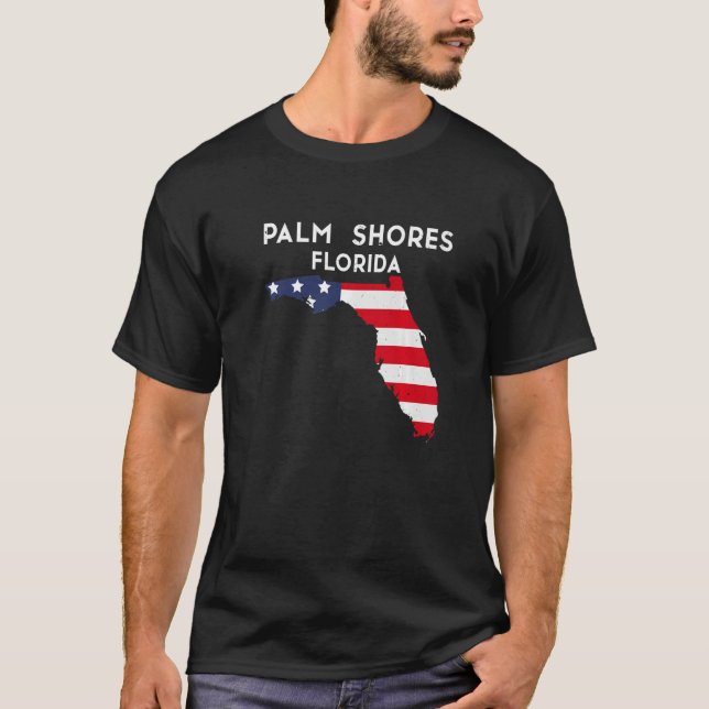 Camiseta Palm Shores Florida EUA State America Viagem Flori (Frente)