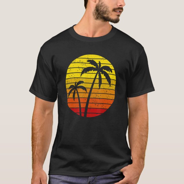 Camiseta Palm Tree Beach Sunset Summer Tropical (Frente)