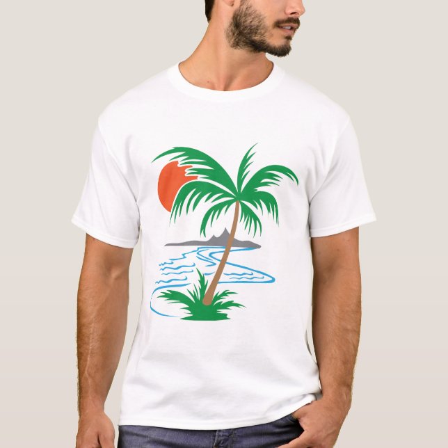 Camiseta Palm Tree by the River | Tropical Sunset Art (Frente)
