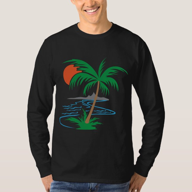 Camiseta Palm Tree by the River | Tropical Sunset Art (Frente)