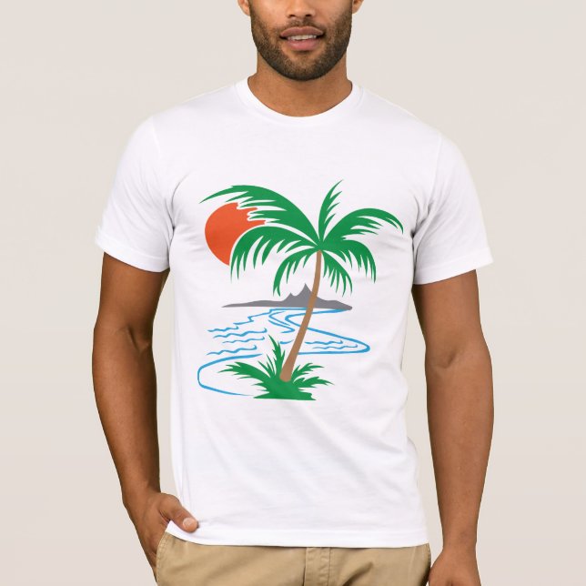 Camiseta Palm Tree by the River | Tropical Sunset Art (Frente)