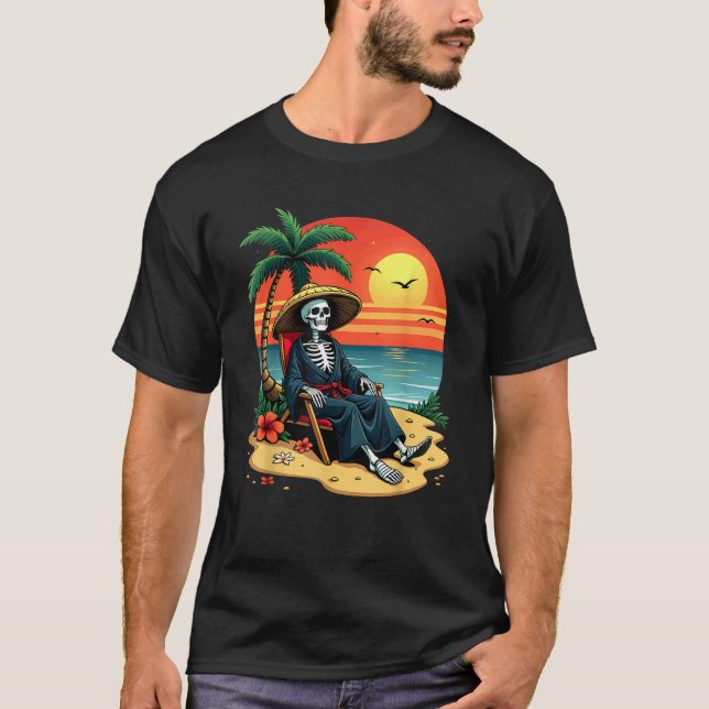Camiseta Palm Tree Havaiian Skeleton Na Praia Summerwee (Frente)