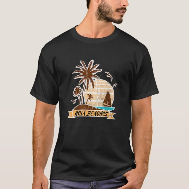 Camiseta Palm Tree Sand Beach Summer Vacing Hola Tropical (Frente)