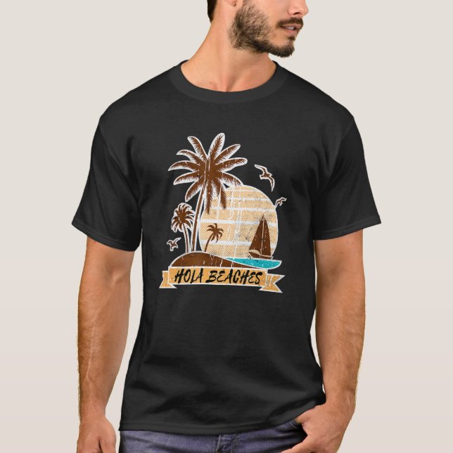 Camiseta Palm Tree Sand Beach Summer Vacing Hola Tropical (Frente)