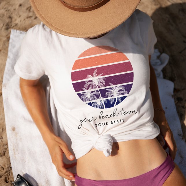 Camiseta Palm Tree Sunset Cidade e Estado Personalizados (Criador carregado)