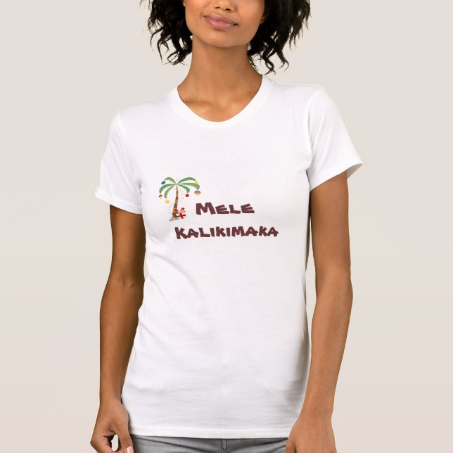 Camiseta palm_tree_xmas, Mele Kalikimaka (Frente)